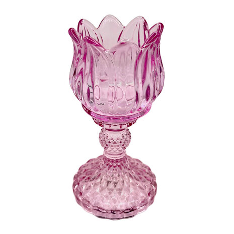 Melting Pot - Waxinehouder Tulp Roze Glas 8x15cm