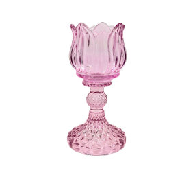 Melting Pot - Waxinehouder Tulp Roze Glas 8x15cm