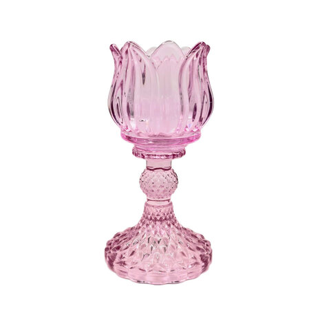 Melting Pot - Waxinehouder Tulp Roze Glas 8x15cm