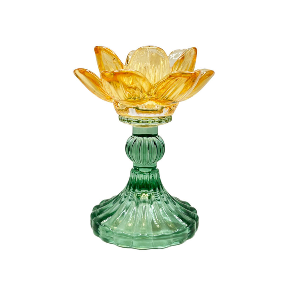 Melting Pot - Waxinehouder Bloem Turquoise Mix Glas 9x13cm 2 kleuren