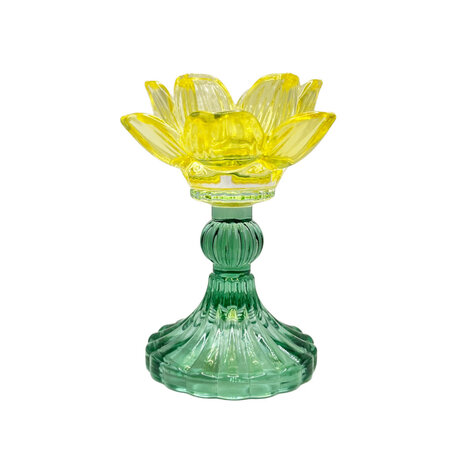 Melting Pot - Waxinehouder Bloem Turquoise Mix Glas 9x13cm 2 kleuren