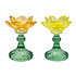 Waxinehouder Bloem Turquoise Mix Glas 9x13cm 2 kleuren