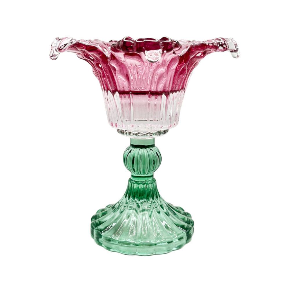 Melting Pot - Kandelaar & Waxine Bloem Turquoise Mix Glas 12x14cm 2 kleuren