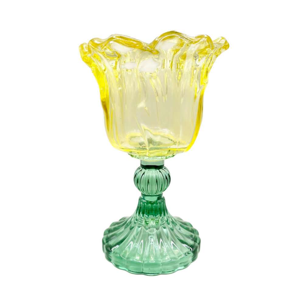 Melting Pot - Waxinehouder Kelk Geel Turquoise Glas 10x16cm