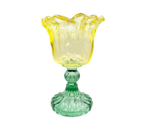 Melting Pot - Waxinehouder Kelk Geel Turquoise Glas 10x16cm