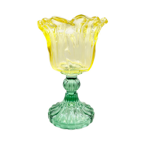 Melting Pot - Waxinehouder Kelk Geel Turquoise Glas 10x16cm