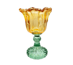 Melting Pot - Waxinehouder Kelk Amber Turquoise Glas 10x16cm