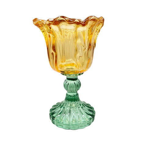 Melting Pot - Waxinehouder Kelk Amber Turquoise Glas 10x16cm