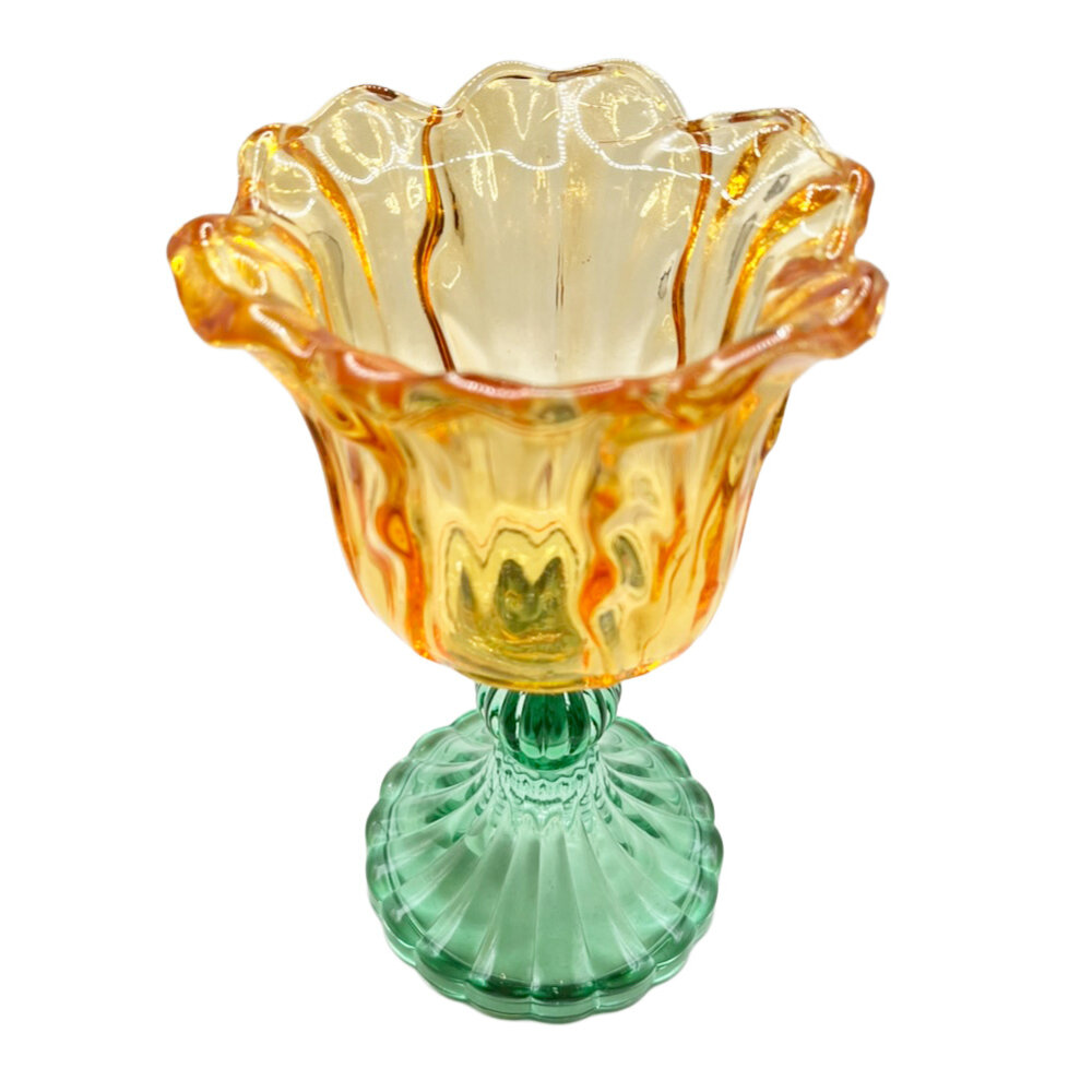 Melting Pot - Waxinehouder Kelk Amber Turquoise Glas 10x16cm