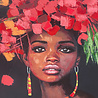 Colmore - Schilderij Audrey African Woman Zwart Rood Acryl 90x120cm in Sierlijst Colmore - Schilderij Audrey African Woman Zwart Rood Acryl 90x120cm in Sierlijst