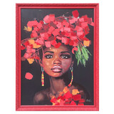 Colmore - Schilderij Audrey African Woman Zwart Rood 90x120cm in Sierlijst Colmore - Schilderij Audrey African Woman Zwart Rood 90x120cm in Sierlijst