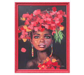 Colmore - Schilderij Audrey African Woman Zwart Rood 90x120cm in Sierlijst Colmore - Schilderij Audrey African Woman Zwart Rood 90x120cm in Sierlijst
