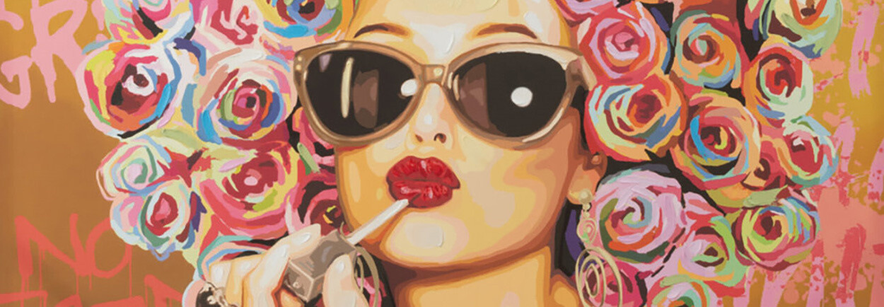 Op voorraad: Schilderij Graffiti Vrouw met Bloemen Op voorraad: Schilderij Graffiti Vrouw met Bloemen