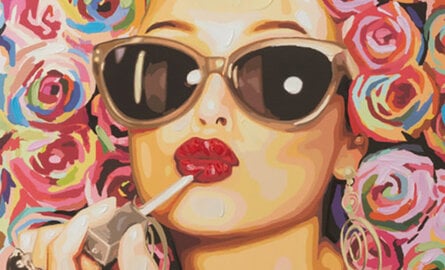 Op voorraad: Schilderij Graffiti Vrouw met Bloemen