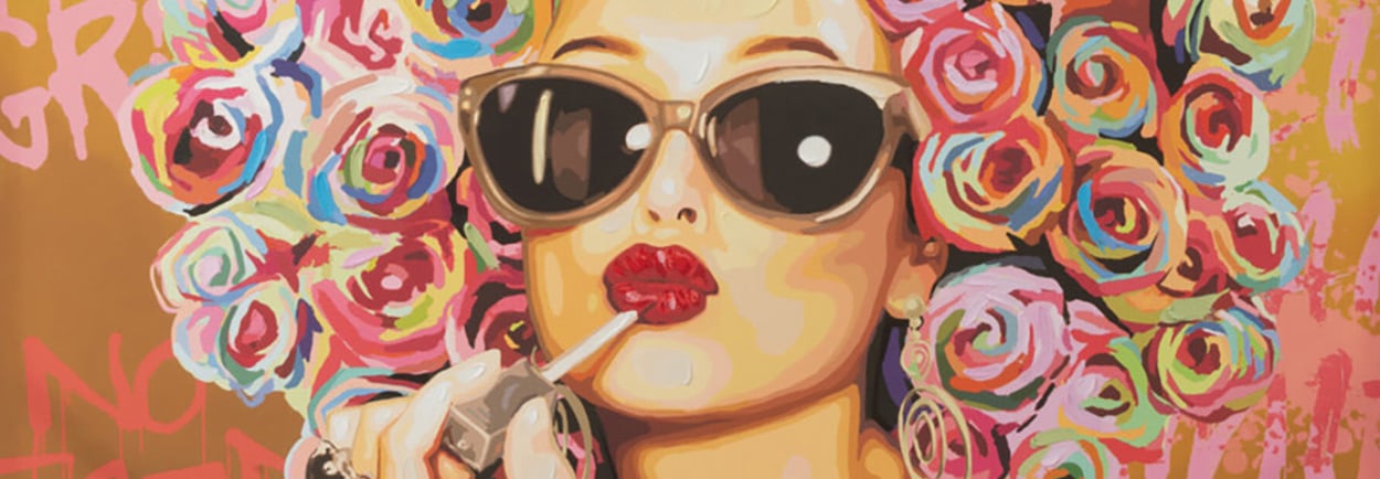 Op voorraad: Schilderij Graffiti Vrouw met Bloemen