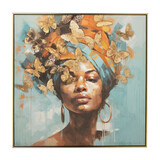 Melting Pot - Schilderij Vrouw met Vlinders Goud Acryl 83x83cm Zwarte Lijst