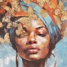 Melting Pot - Schilderij Vrouw met Gouden Vlinders Multicolor Acrylverf op Canvas 83x83cm in Zwart-Gouden Lijst