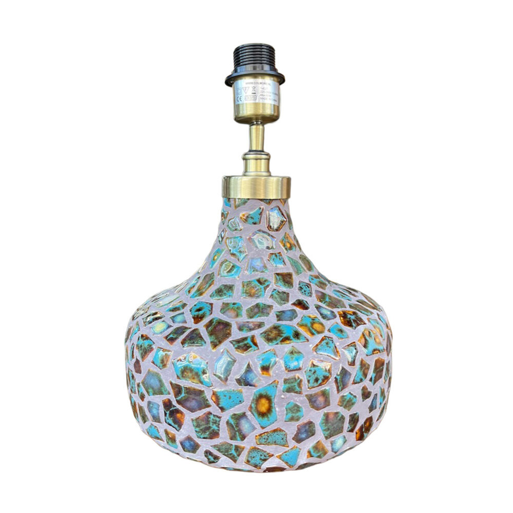 Colmore - Tafellamp Voet Wilks Turquoise Lila Mozaiek Keramiek met Goudkleurig Metaal 30x38cm