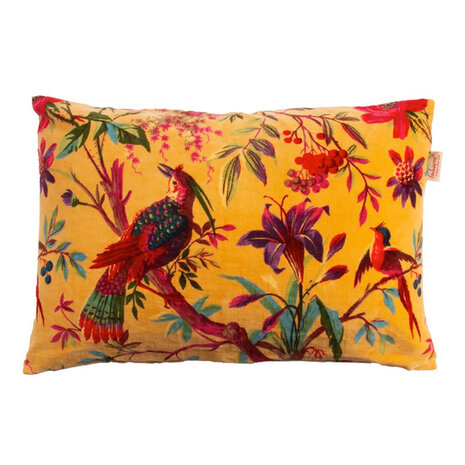 Imbarro - Sierkussen Royal Paradise Yellow met Paradijsvogels Velours 60x40cm Imbarro - Sierkussen Royal Paradise Yellow met Paradijsvogels Velours 60x40cm