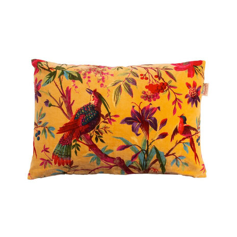 Imbarro - Sierkussen Royal Paradise Yellow met Paradijsvogels Velours 50x35cm Imbarro - Sierkussen Royal Paradise Yellow met Paradijsvogels Velours 50x35cm