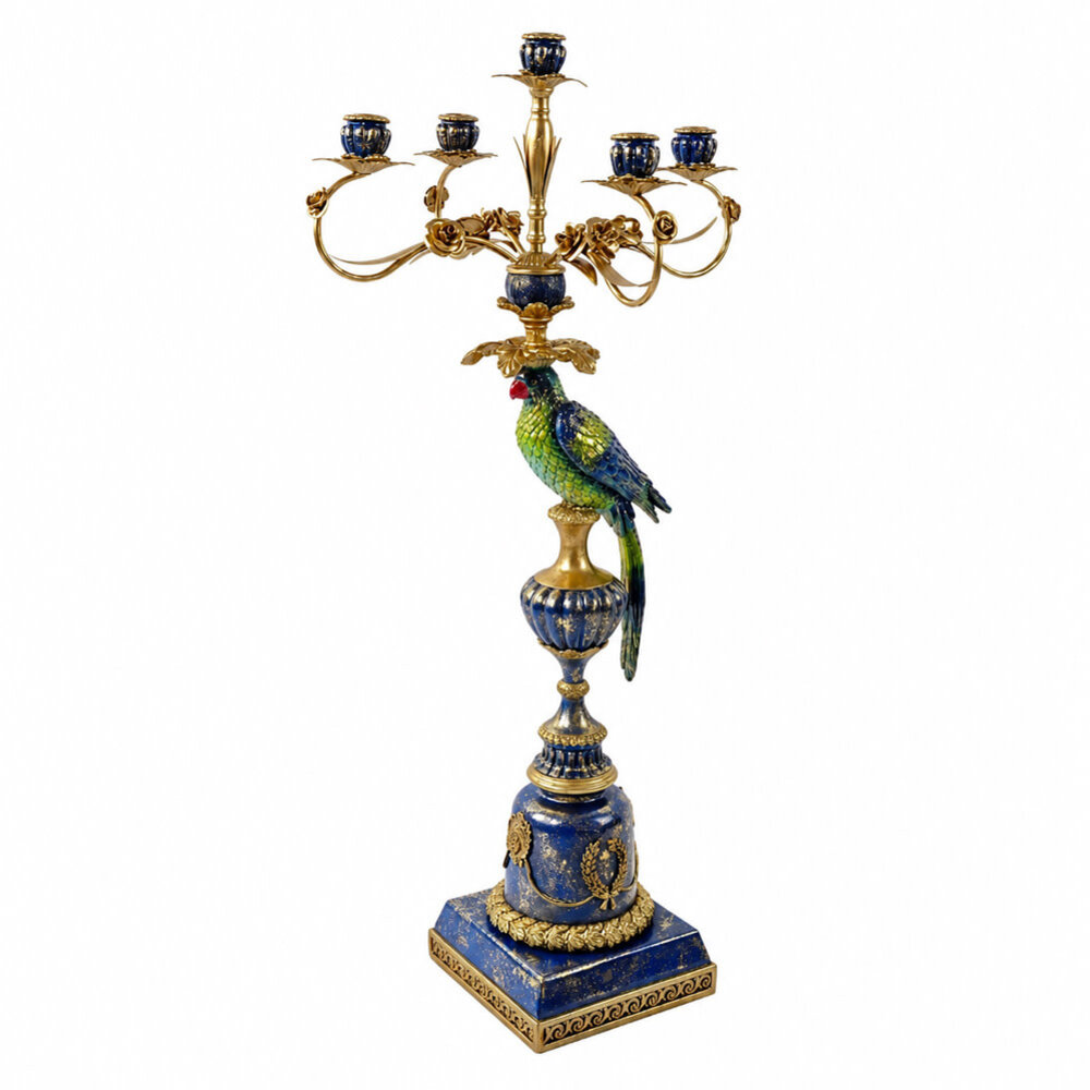 Werns - Kandelaar Ara Blauw Goud Metaal XL 33x111cm met 5-houders Werns - Kandelaar Ara Blauw Goud Metaal XL 33x111cm met 5-houders