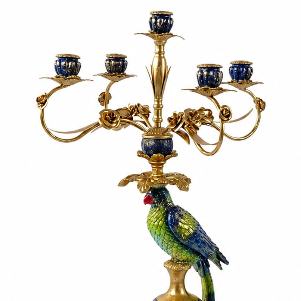 Werns - Kandelaar Ara Blauw Goud Metaal XL 33x111cm met 5-houders Werns - Kandelaar Ara Blauw Goud Metaal XL 33x111cm met 5-houders