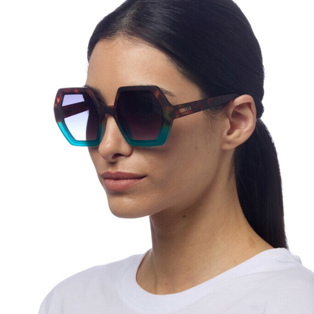 Okkia - Zonnebril EMMA Hexagon Havana Blue met Blauw Gradient Glazen OK015-HB Okkia - Zonnebril EMMA Hexagon Havana Blue met Blauw Gradient Glazen OK015-HB