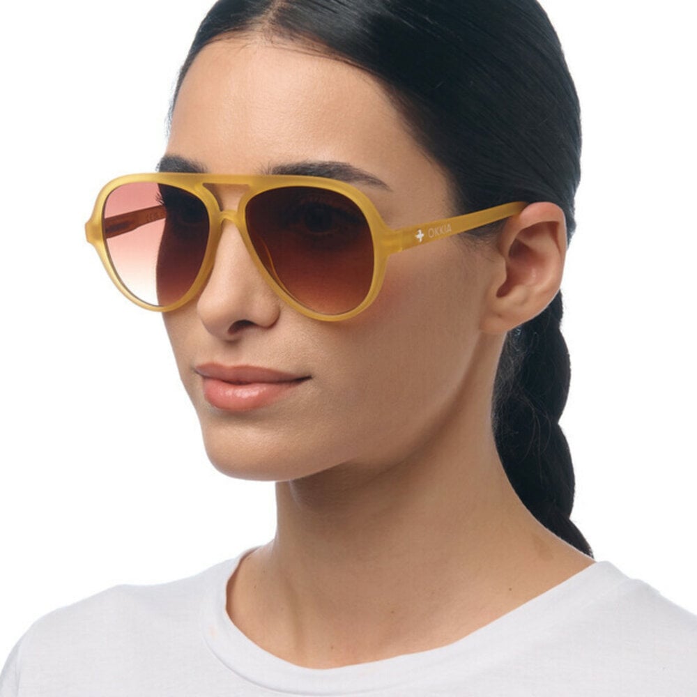 Okkia - Okkia Zonnebril ALESSIO Aviator Transparant Geel met Bruin Gradient Glazen OK021-TYE Okkia - Okkia Zonnebril ALESSIO Aviator Transparant Geel met Bruin Gradient Glazen OK021-TYE