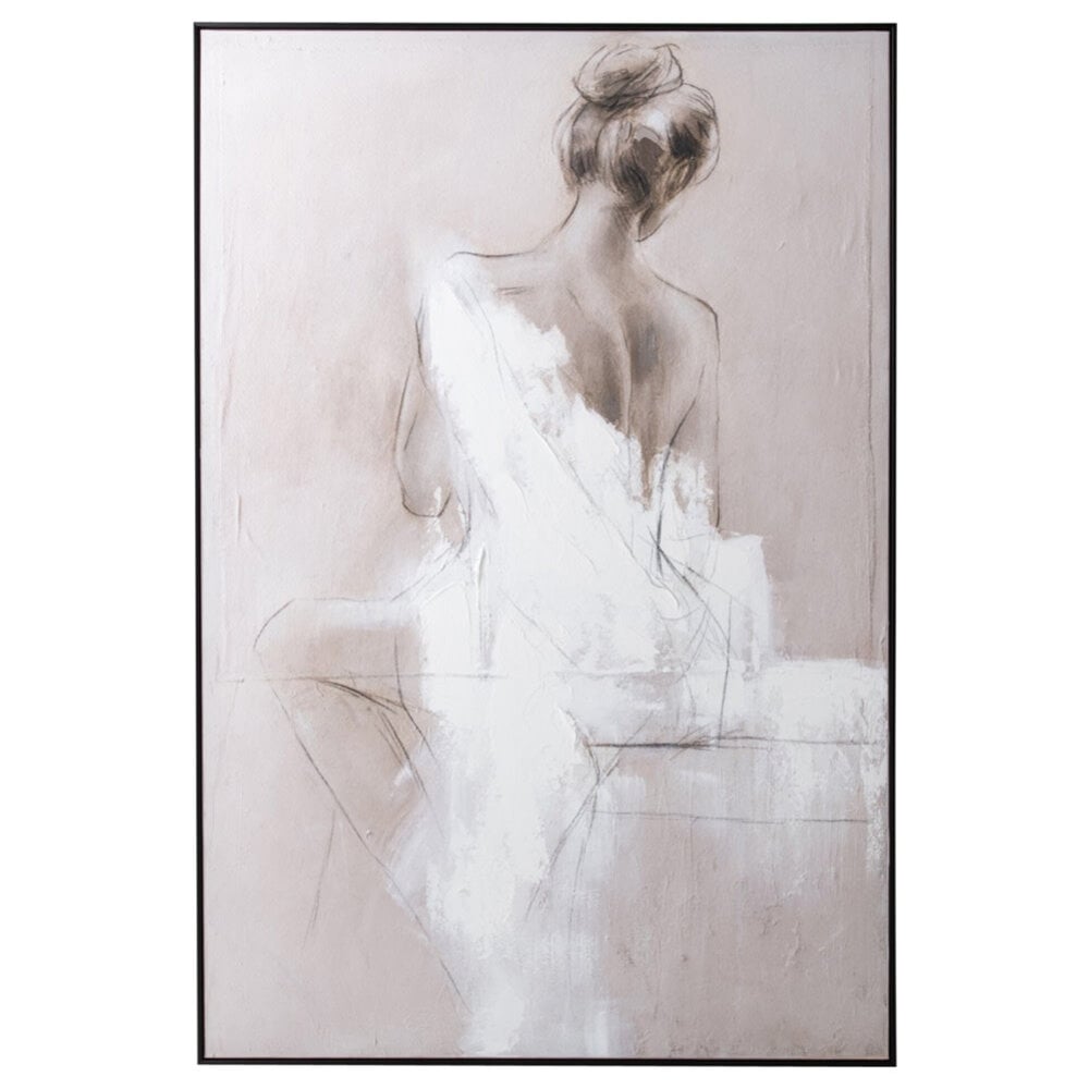 Melting Pot - Schilderij Vrouw Beige Wit Acryl op Canvas 102x152 cm met Zwarte Lijst Melting Pot - Schilderij Vrouw Beige Wit Acryl op Canvas 102x152 cm met Zwarte Lijst