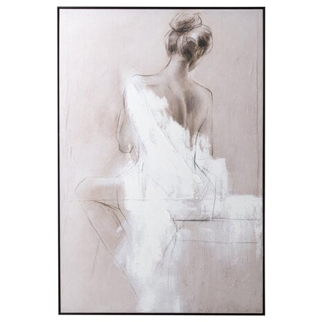 Melting Pot - Schilderij Vrouw Beige Wit Acryl op Canvas 102x152 cm met Zwarte Lijst Melting Pot - Schilderij Vrouw Beige Wit Acryl op Canvas 102x152 cm met Zwarte Lijst