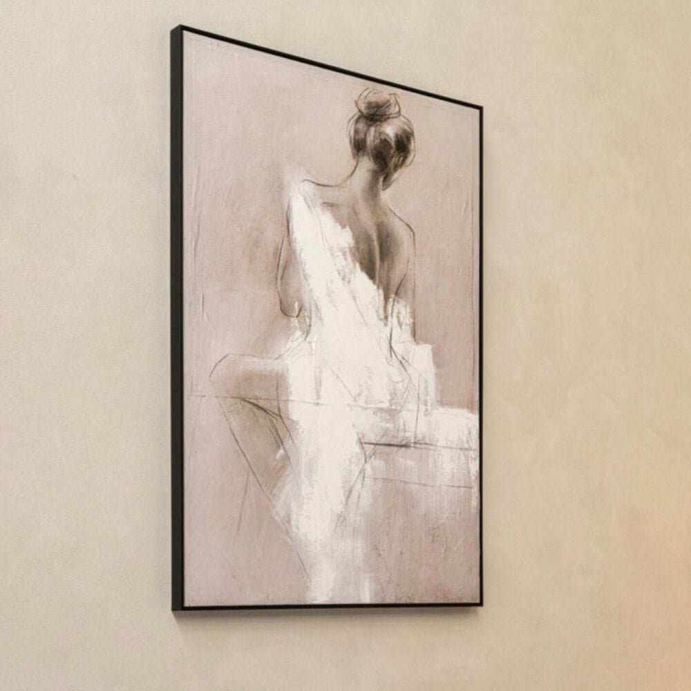 Melting Pot - Schilderij Vrouw Beige Wit Acryl op Canvas 102x152 cm met Zwarte Lijst Melting Pot - Schilderij Vrouw Beige Wit Acryl op Canvas 102x152 cm met Zwarte Lijst