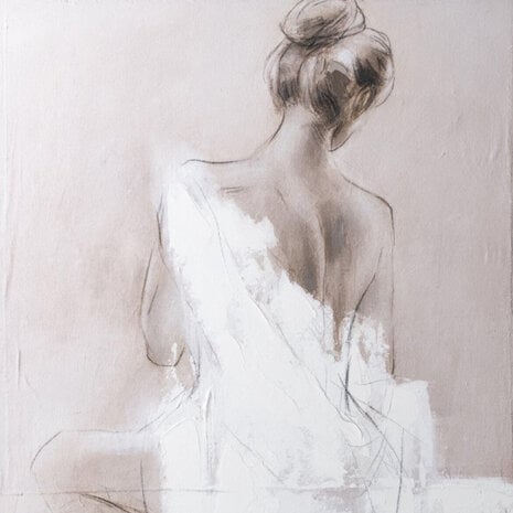 Melting Pot - Schilderij Vrouw Beige Wit Acryl op Canvas 102x152 cm met Zwarte Lijst Melting Pot - Schilderij Vrouw Beige Wit Acryl op Canvas 102x152 cm met Zwarte Lijst
