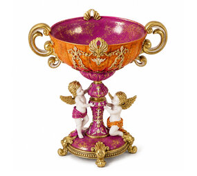 Werns - Schaal met Engeltjes Fuchsia Oranje Goud 35x37cm