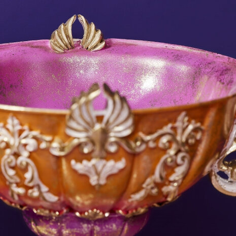 Werns - Decoratieve Schaal met Engeltjes Fuchsia Oranje Goud Polyresin 35x37cm