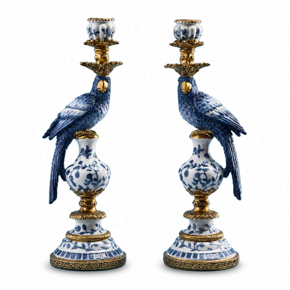 Werns - Kandelaar Papegaai Blauw 14×40cm – Links / Rechts