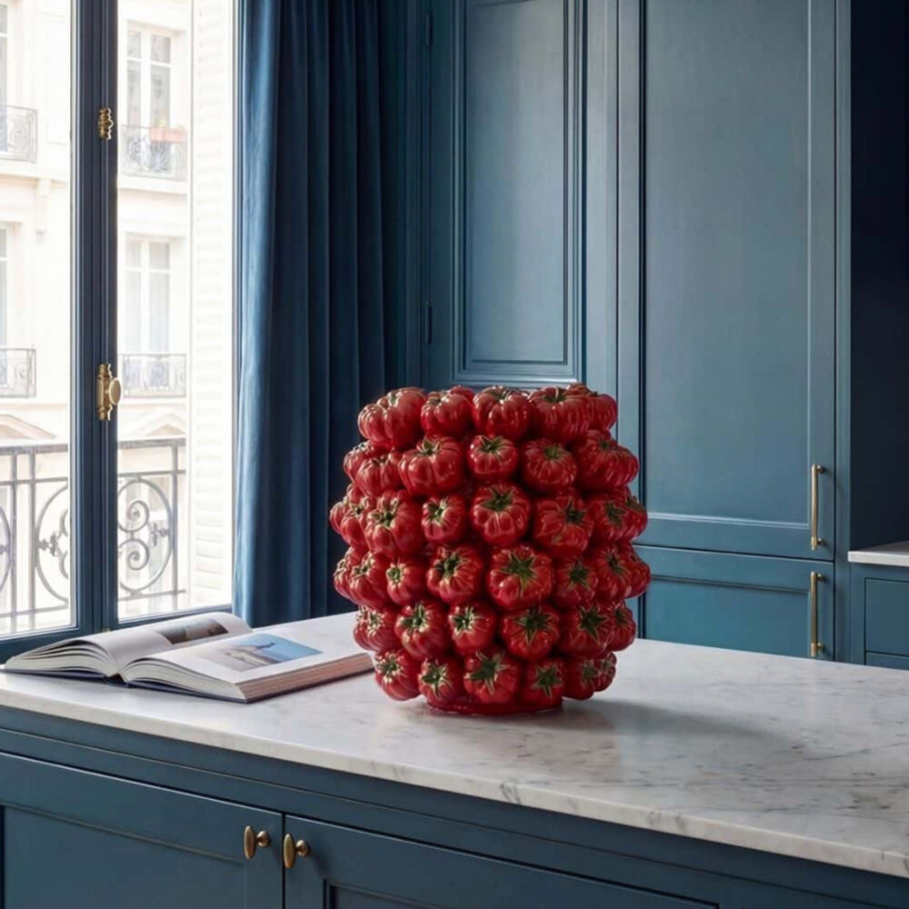 Werns - Vaas Tomaten Rood Groen Keramiek 34x33cm handgemaakt