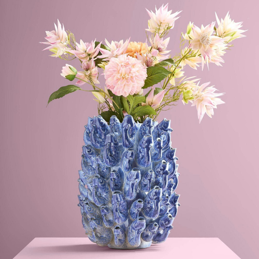 Werns - Vaas Vissen Blauw Keramiek 24x32cm - Handgemaakt