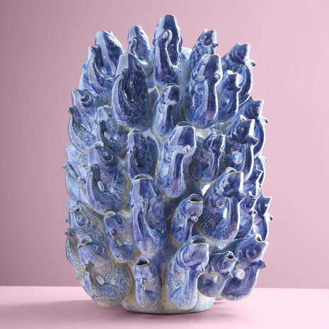 Werns - Vaas Vissen Blauw Keramiek 24x32cm - Handgemaakt
