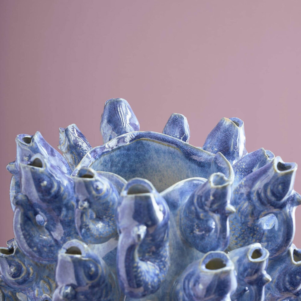Werns - Vaas Vissen Blauw Keramiek 24x32cm - Handgemaakt