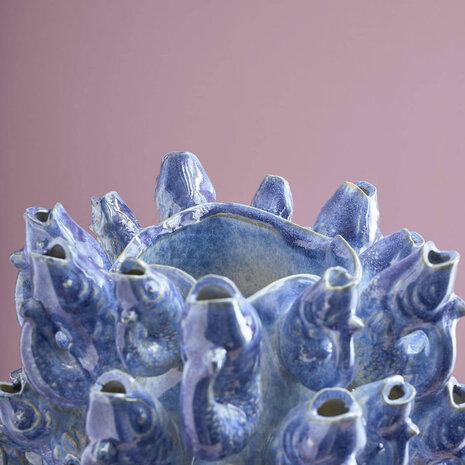 Werns - Vaas Vissen Blauw Keramiek 24x32cm - Handgemaakt