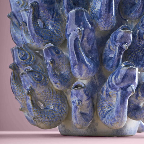 Werns - Vaas Vissen Blauw Keramiek 24x32cm - Handgemaakt
