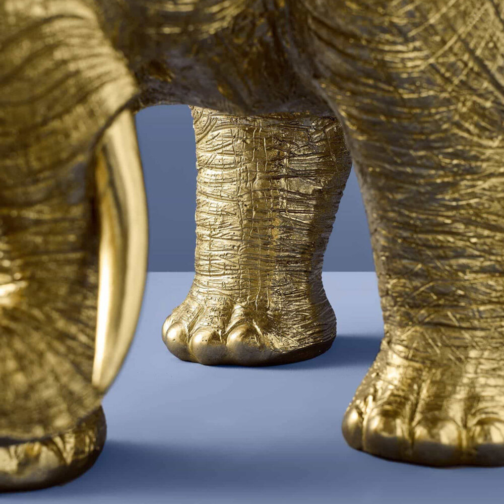Werns - Stoel & Kruk Olifant Zwart Goud Polyresin 79x50x39cm - Design Zitmeubel