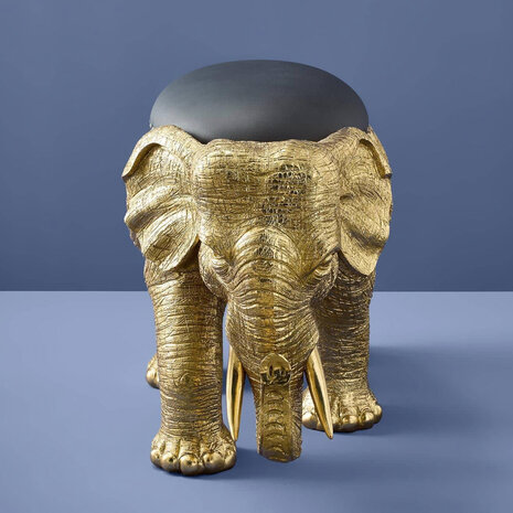 Werns - Stoel & Kruk Olifant Zwart Goud Polyresin 79x50x39cm - Design Zitmeubel