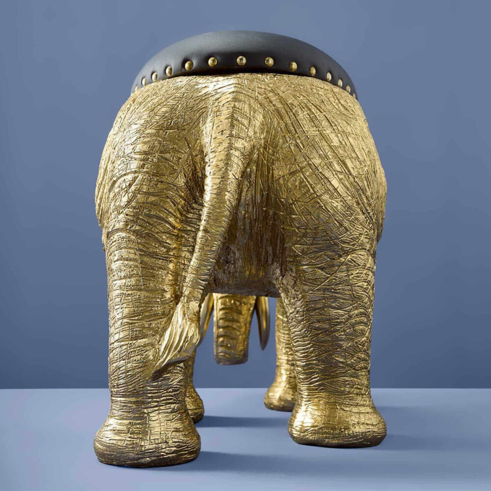 Werns - Stoel & Kruk Olifant Zwart Goud Polyresin 79x50x39cm - Design Zitmeubel