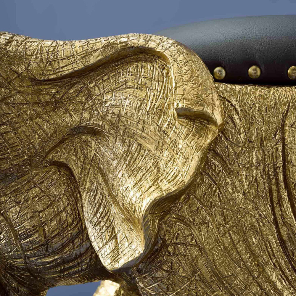 Werns - Stoel & Kruk Olifant Zwart Goud Polyresin 79x50x39cm - Design Zitmeubel