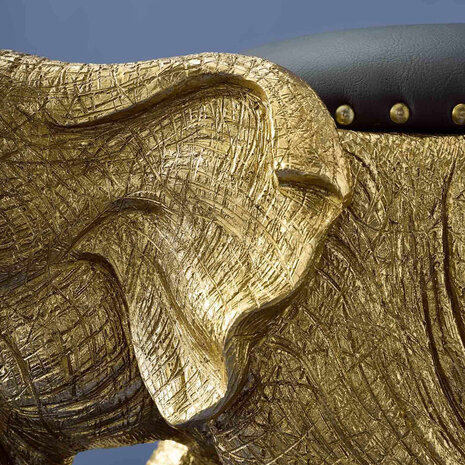 Werns - Stoel & Kruk Olifant Zwart Goud Polyresin 79x50x39cm - Design Zitmeubel