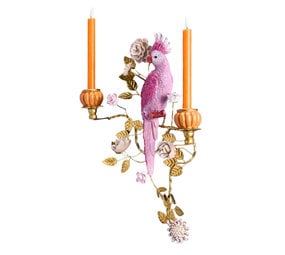 Werns - Wand Kandelaar Papegaai Fuchsia Goud 41x55cm 2 houders Werns - Wand Kandelaar Papegaai Fuchsia Goud 41x55cm 2 houders