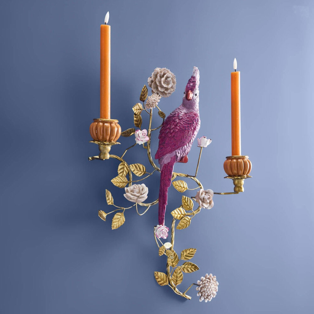 Werns - Wandkandelaar Papegaai Fuchsia Oranje Goud Metaal 41x55x12cm 2 Houders Werns - Wandkandelaar Papegaai Fuchsia Oranje Goud Metaal 41x55x12cm 2 Houders