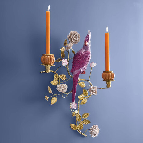 Werns - Wandkandelaar Papegaai Fuchsia Oranje Goud Metaal 41x55x12cm 2 Houders Werns - Wandkandelaar Papegaai Fuchsia Oranje Goud Metaal 41x55x12cm 2 Houders