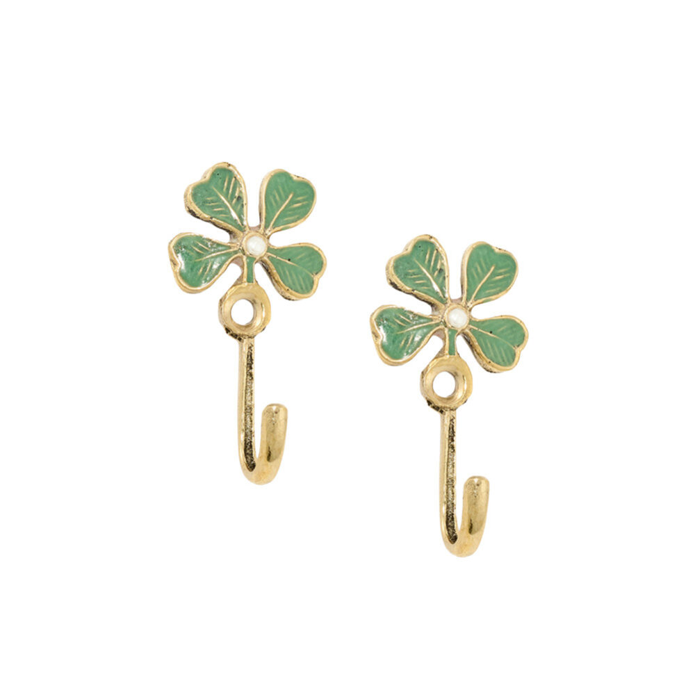 Doing Goods - Wandhaakjes Lucky Clover Groen Emaille & Messing 3x5cm – Set van 2